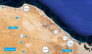 Outline of the battlefield today (Source Libya Herald staff)