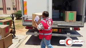 ICRC supplied being unloaded in Ajdabiya (Photo: Libyan Red Crescent)