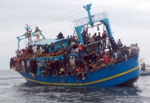 A packed and unseaworthy migrant boat last year (File photo)