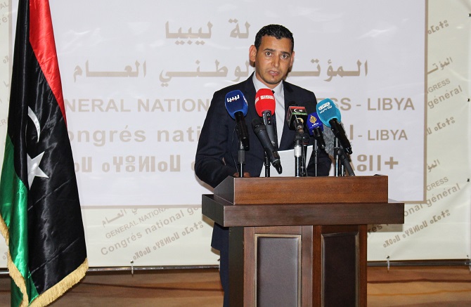 GNC Speokesman Omar Hemidan announces conditional return to UN Dialogue (Photo: GNC)