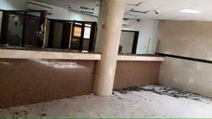 A woman in Zawia shoots up her local bank branch after they were unable to allow her to make a withdrawal due to a cash shortage (Photo: Social Media).