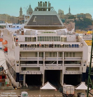 The Italian ferry Excellent which arrived in . . .[restrict]Genoa on Sunday (Photo: Marine Traffic.com)
