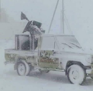 A Jebel Nafusa Brigade vehicle caught in a blizzard (Photo: social media)