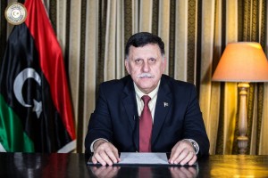 A tired Serraj giving his low-key broadcast today (Photo:GNA)