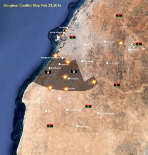 A map of the latest situation in the Benghazi fighting this morning (Map: Mutaz Gedalla).