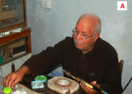 Figure 5: There are few master smiths in the market today working on silver and gold using traditional hand techniques. A: Khaled Zlitni who was trained by Mabruk Shakshouki in his younger days B: Faisal Shakshouki son of Mabruk Shakshuki who was also trained by him. (Photos: M. J. Salem).