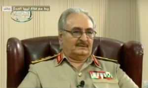 Khalifa Hafter speaking on TV last night (Screen dump)