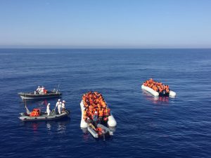 Illegal migrants departed from Libya rescued in the Mediterranean sea in rubber boats by MSF (Photo: MSF).
