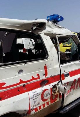 A damaged ambulance outside wrecked Misratan field hospital (Photo: social media)