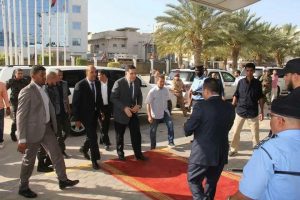 Faiez Serraj's red-carpet welcome at the prime ministry in Tripoli today (Photo: social media)
