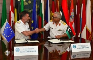 Coastguard commander Abdalh Toumia signs the training deal (Photo Italian Navy)