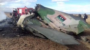 A MIG 23 crashed yesterday whilst on training near Tarhuna southeast of Tripoli (Photo: Tarhuna Council).