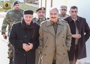 Ageela Saleh and Khalifa Hafter in Marj yesterday