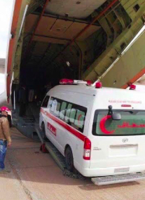An ambulance is unloaded in Obari as aid to the town picks up (Photo: social media)