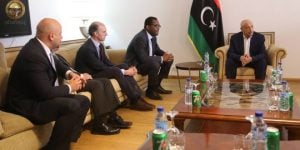 British Conservative MP Kwasi Kwarteng (2nd right) with HoR president Ageela Saleh in Tobruk (Photo: HoR)