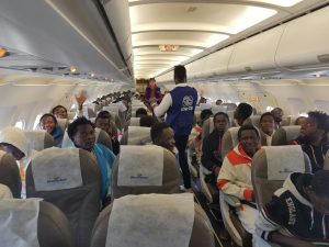 Guinean migrants who did manage to quit Libya this week (Photo: IOM)