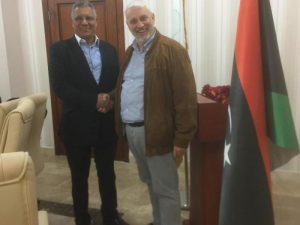 Sebha mayor Hamed Rafeh (L) with an Italian visitor (File photo)