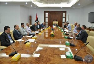 NOC chairman Mustafa Sanalla meeting with management from Zawia oil refinery and Brega Oil Marketing Companu (Photo: LANA)