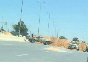 Sand barriers on road to Tripoli International Airport (Photo: Social media)
