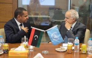 LIA chairman Ali Hassan Mahmoud (L) with UNSMIL's Ghassan Salamé (Photo: LIA)