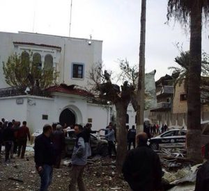 Algeria's Tripoli embassy after the bomb attack two years ago (File photo)