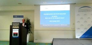 Mahmoud Jibril speaking at a conference in Brussels yesterday (Photo: KAS).