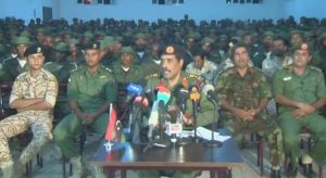 Colonel Ahmed Mismari at press ocfernce in Al-Abyar