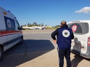 A Tripoli road leading to the conflict zone was closed and an ambulance point was established to treat injuries from the south Tripoli militia fighting yesterday ( PC/MoH).
